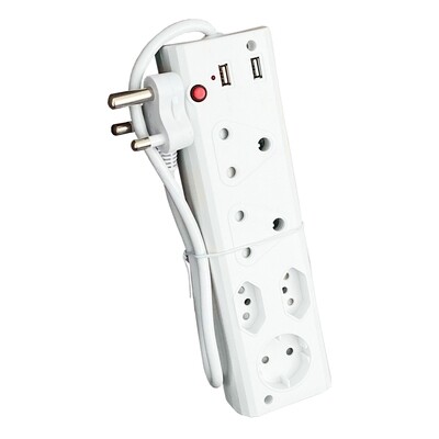 Everlotus 5-Way Multiplug (with X2 USB Charging Ports) - with short lead