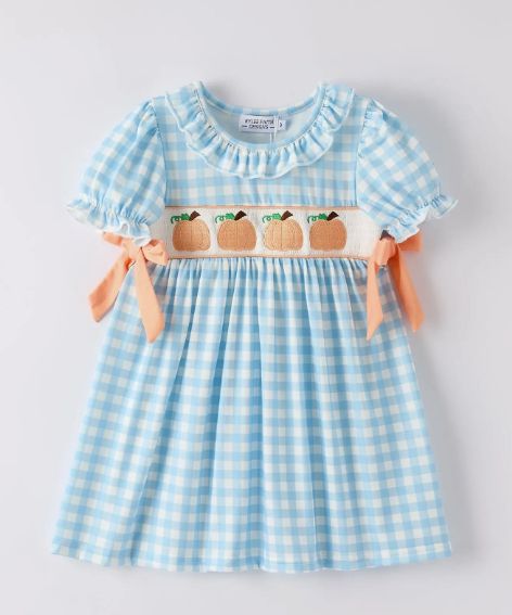 Halloween Pumpkin Bow Plaid Dress
