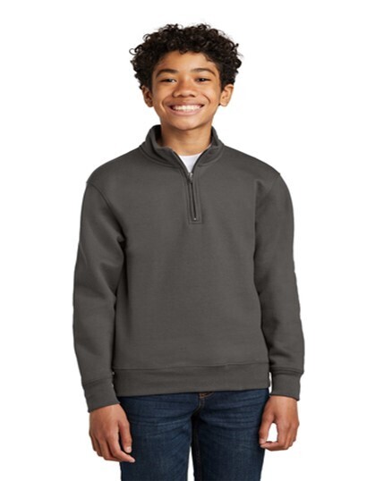 PORT &amp; COMPANY YOUTH 1/4 ZIP PULLOVER (PC78YQ) CHARCOAL - LARGE