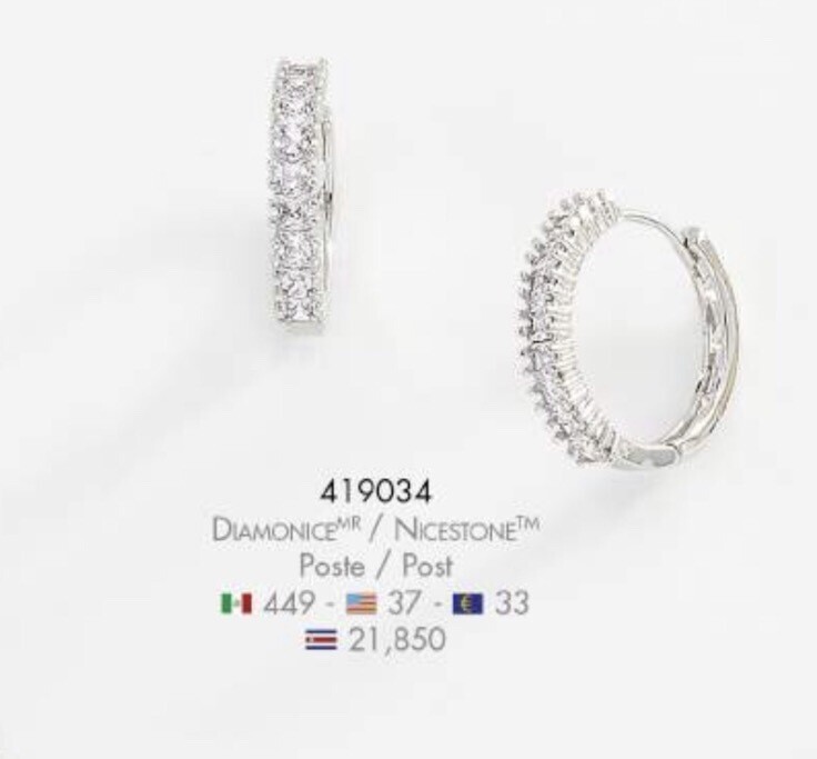 Aretes Diamonice tipo arracada plateada con cristal mod. 419034