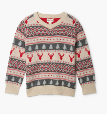 Fair Isle Stags V-Neck Sweater