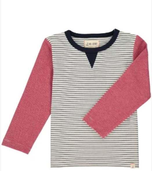 white stripe/red stripe sleeved tee