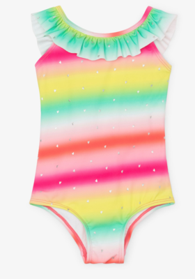 Shimmer Rainbow Ruffle Sleeve Swimsuit