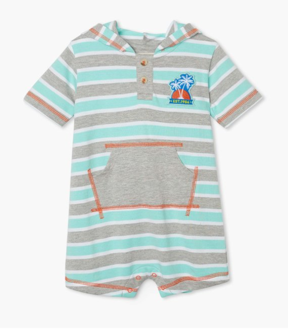 Summer Stripes Hooded Terry Romper