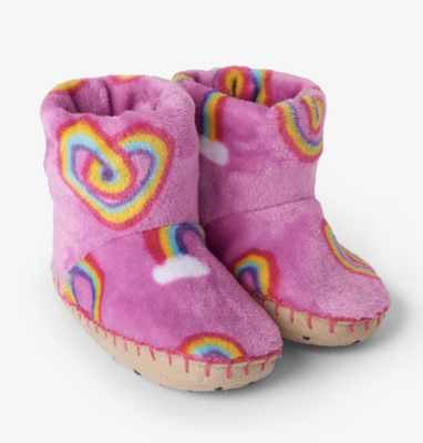 Twisty rainbow hearts fleece slippers
