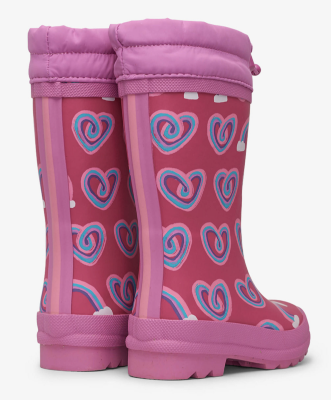 Twisty rainbow hearts sherpa lined rain boots
