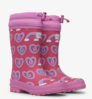 Twisty rainbow hearts sherpa lined rain boots
