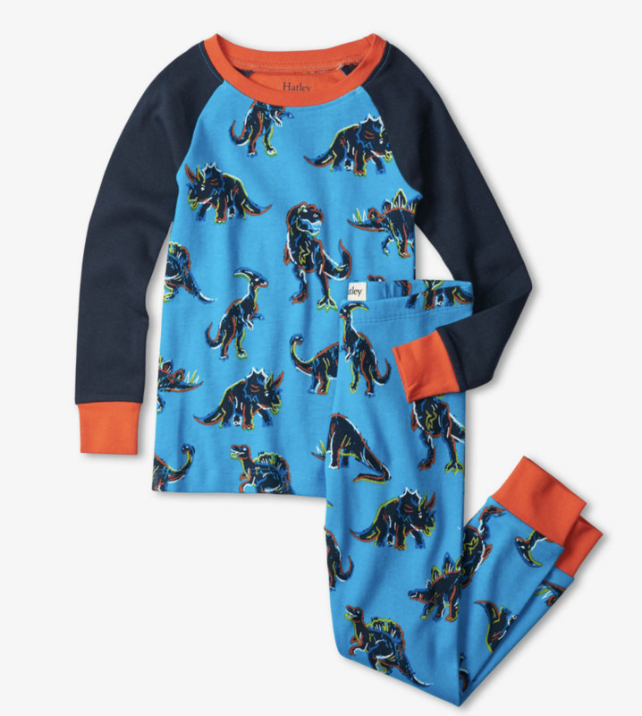Electric Dinos organic raglan pj set
