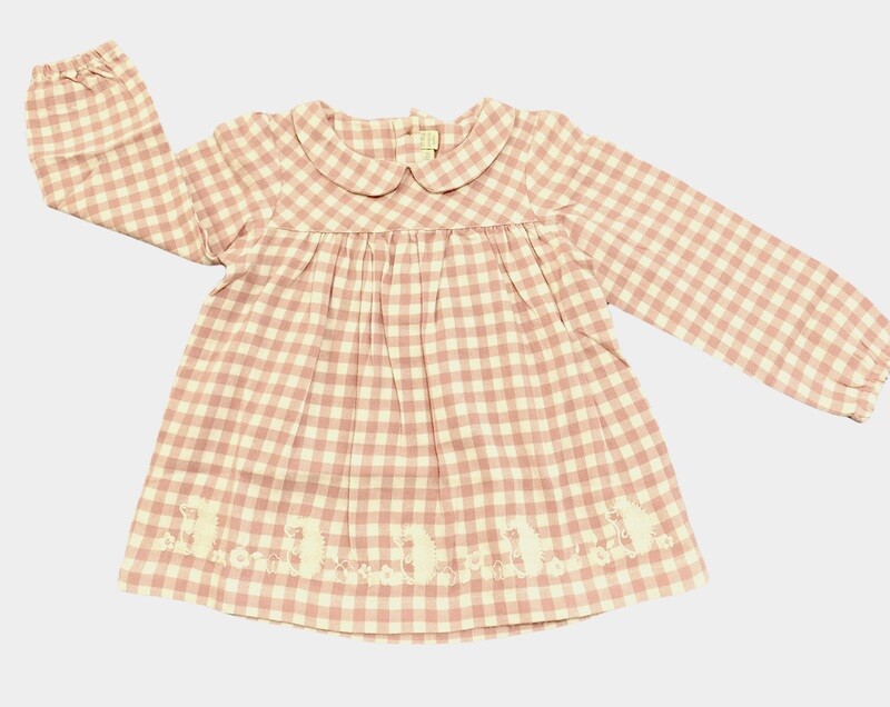 Gingham Embroidered Peter Pan Blouse ROS34
