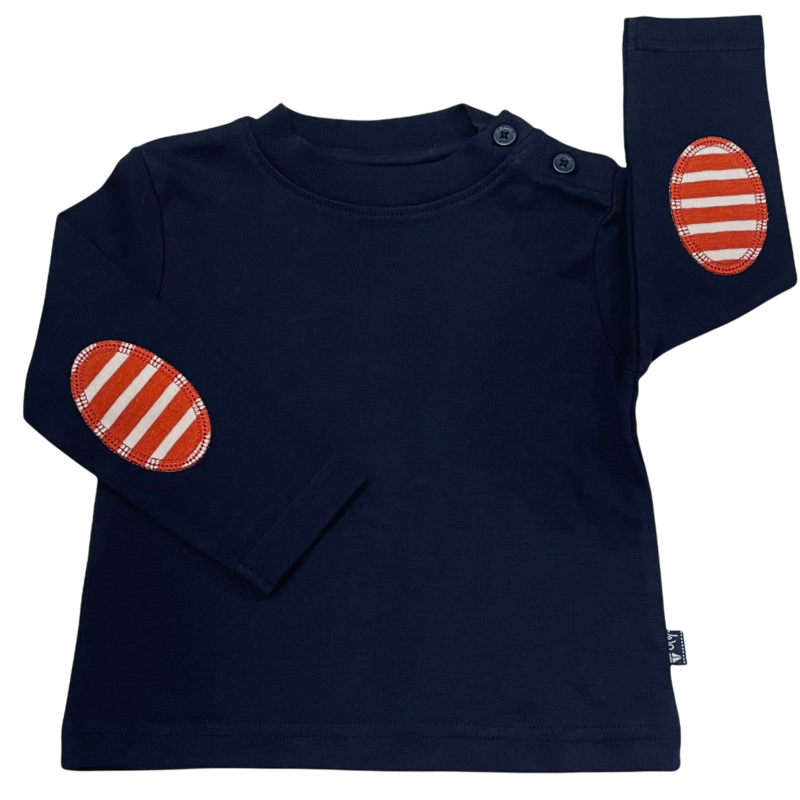 basic l/s navy tee w/elbow patch 6-12