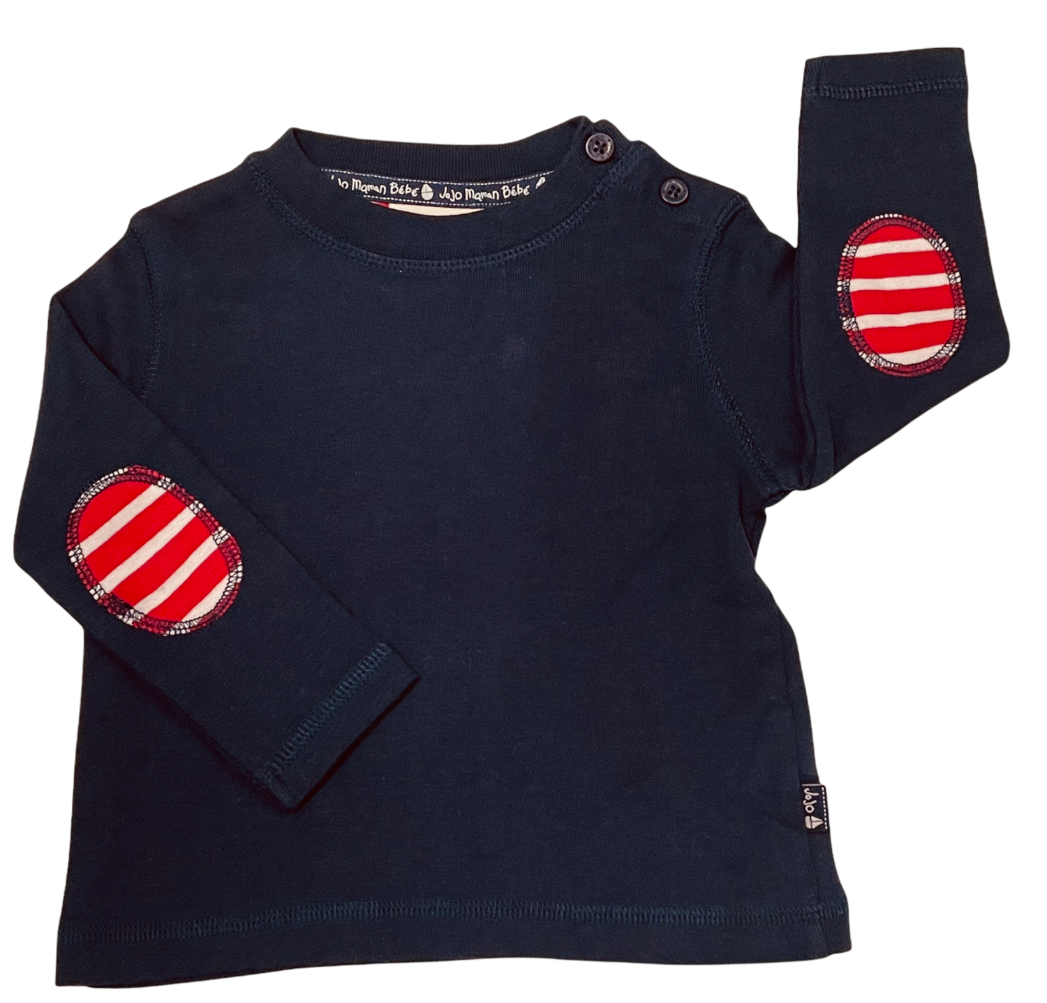 basic l/s navy tee w/elbow patch 6-12