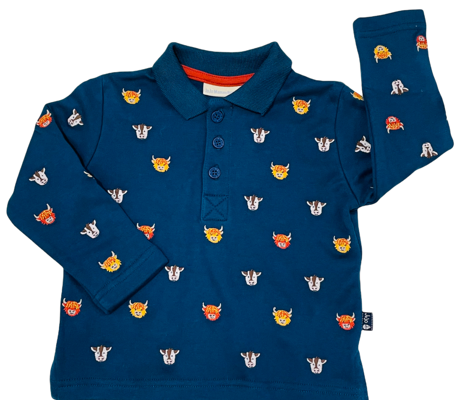 embroidered polo l/s tees 6-12, color/animal: teal/cows
