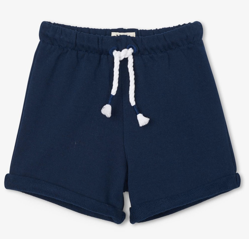 Navy french terry baby shorts