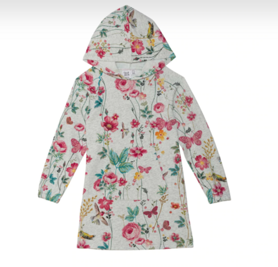 Hooded Printed French Terry Dress Botanical Flower