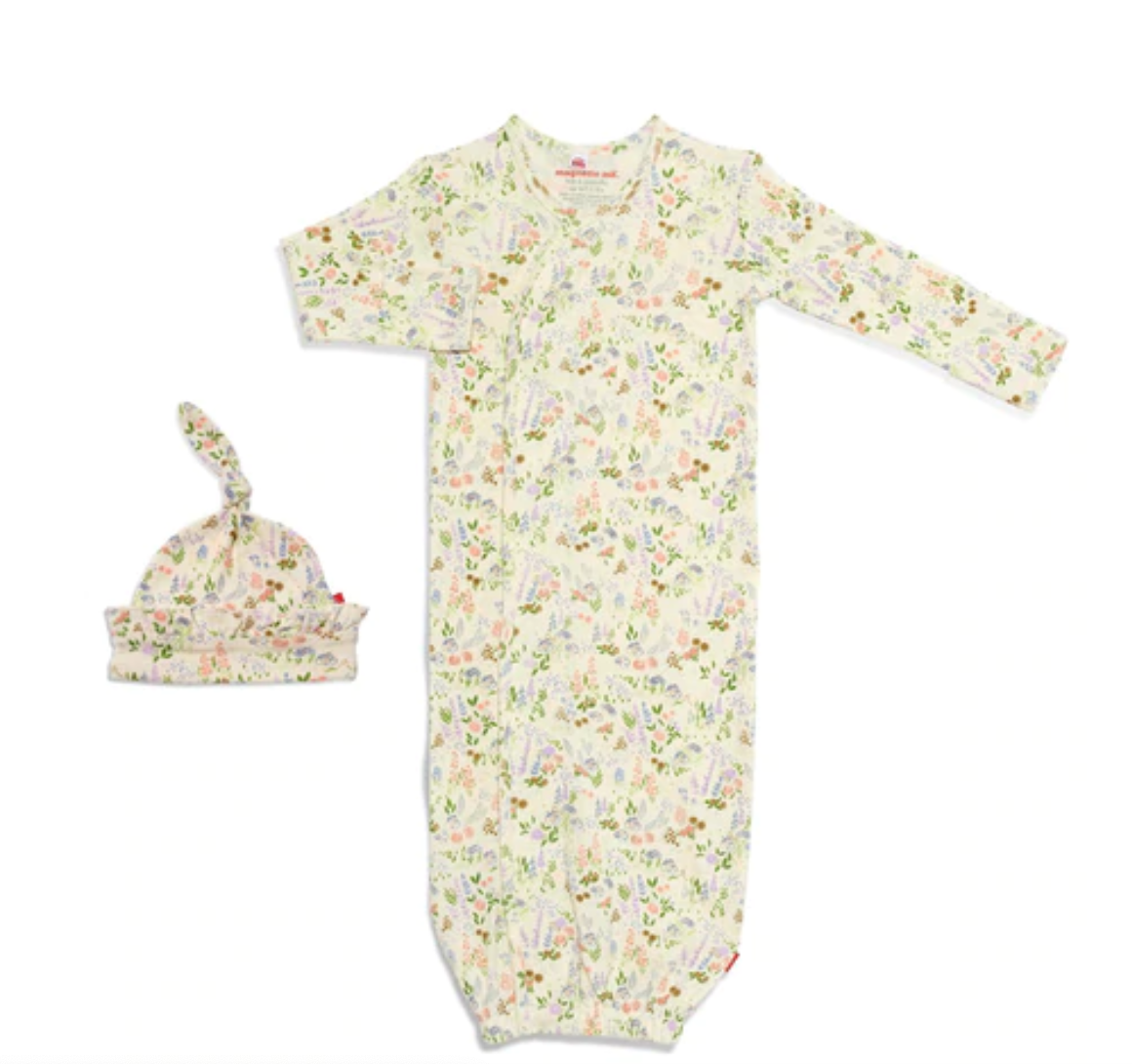 Provence organic cotton magnetic gown & hat set