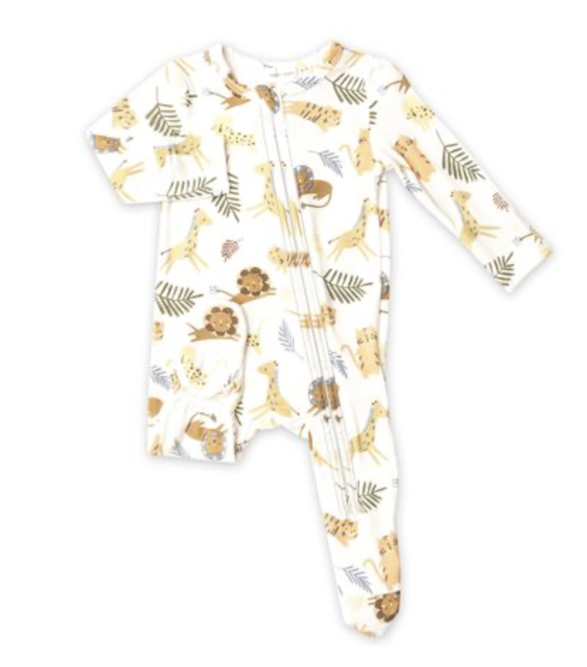 Animal Friends/White 2 Way Ruffle Zipper Footie