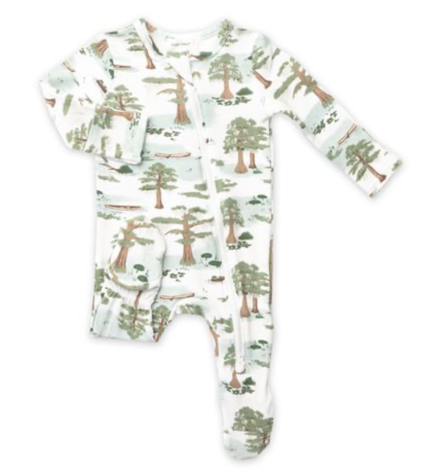 Cypress Trees/White 2 Way Ruffle Zipper Footie