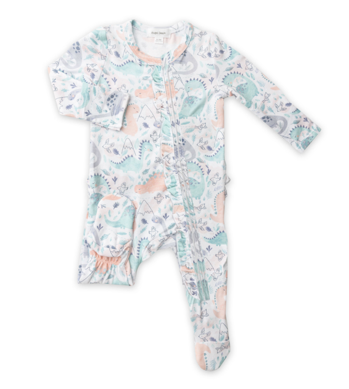 Dino Pink 2 Way Ruffle Zipper Footie