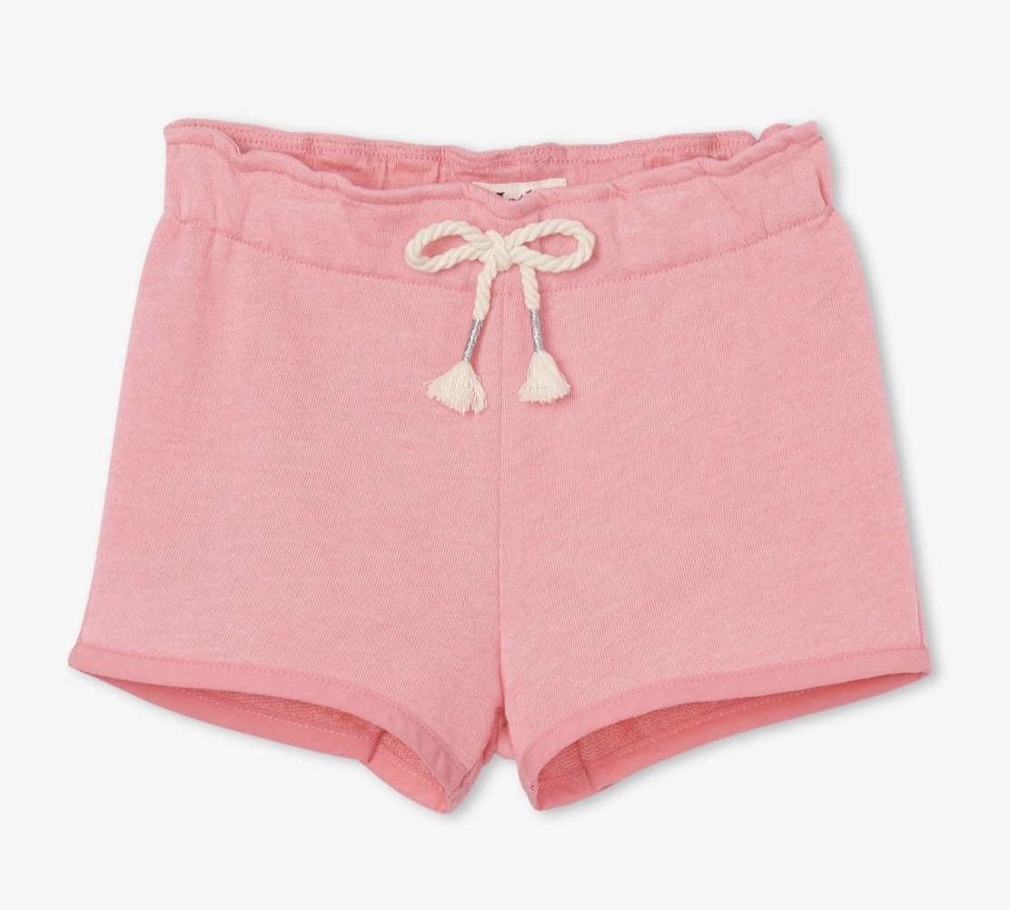 Light pink French terry paper bag shorts