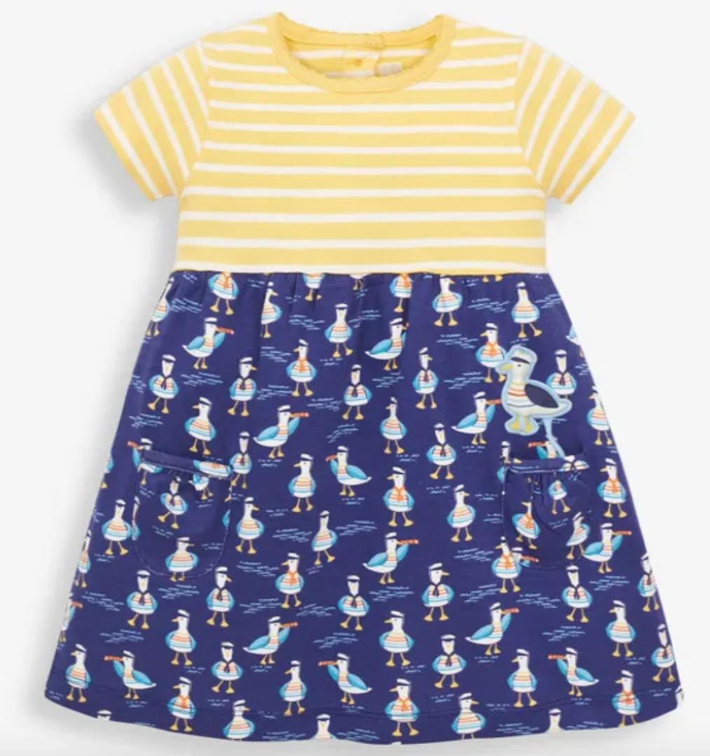 Stripe and Seagull Print Pet in Pocket Dress 12-18 mos.