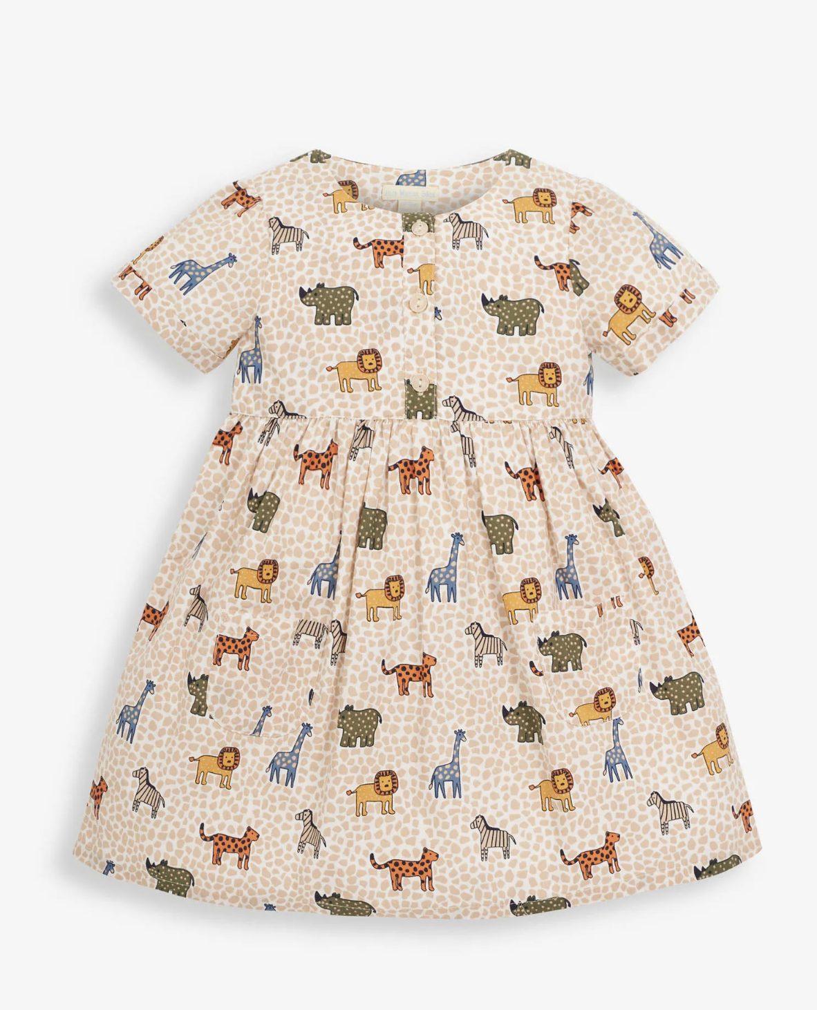 Safari Animal Pebble Print Smocked Dress 2/3