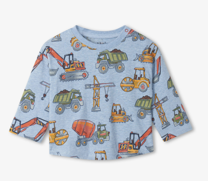 Construction trucks long sleeve baby tee