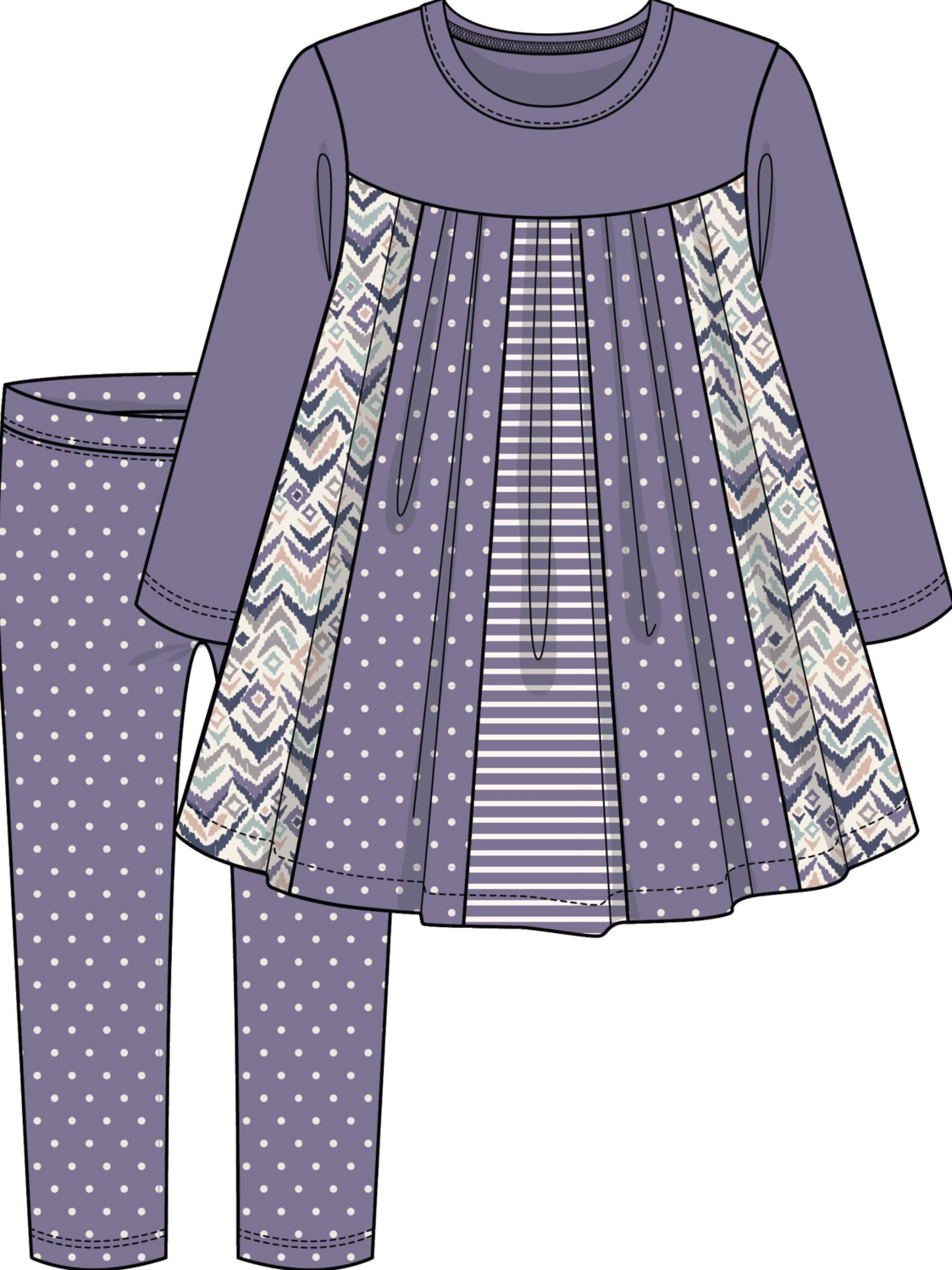 Mix up print tunic with leggings set purple
