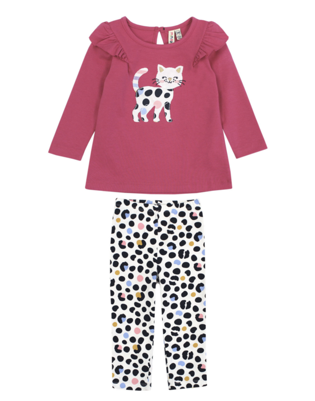 Cat applique tunic with ruffle bottom leggings set