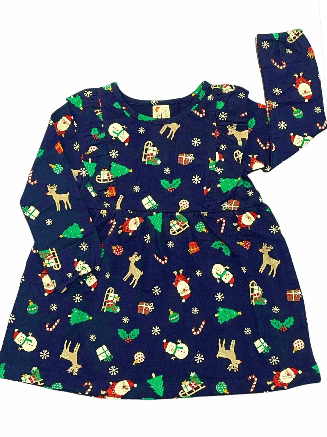 Holiday print navy dress