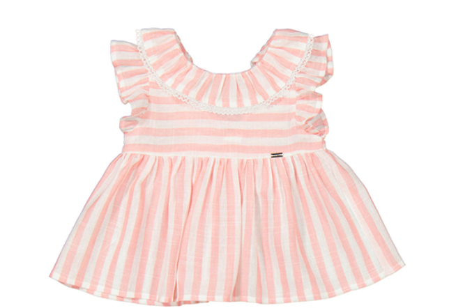 1283 Pink Stripe and ruffle sleeve tee