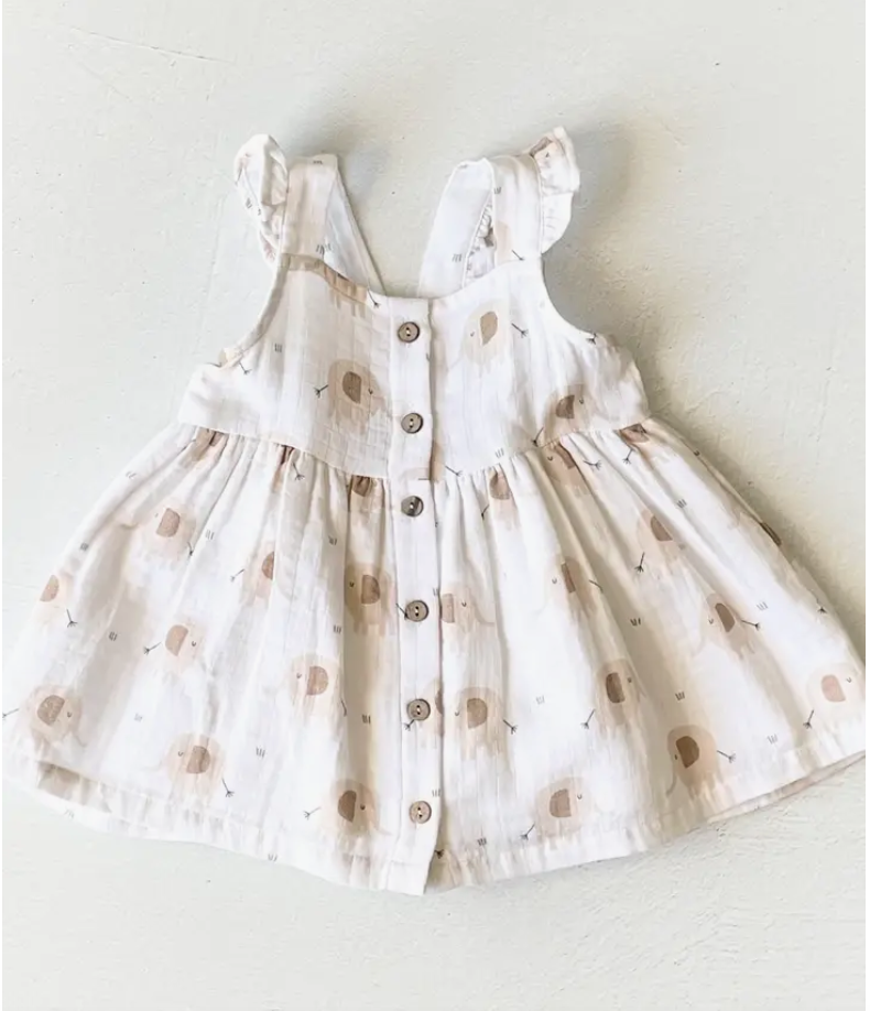 Elephant ruffle & button baby dress set