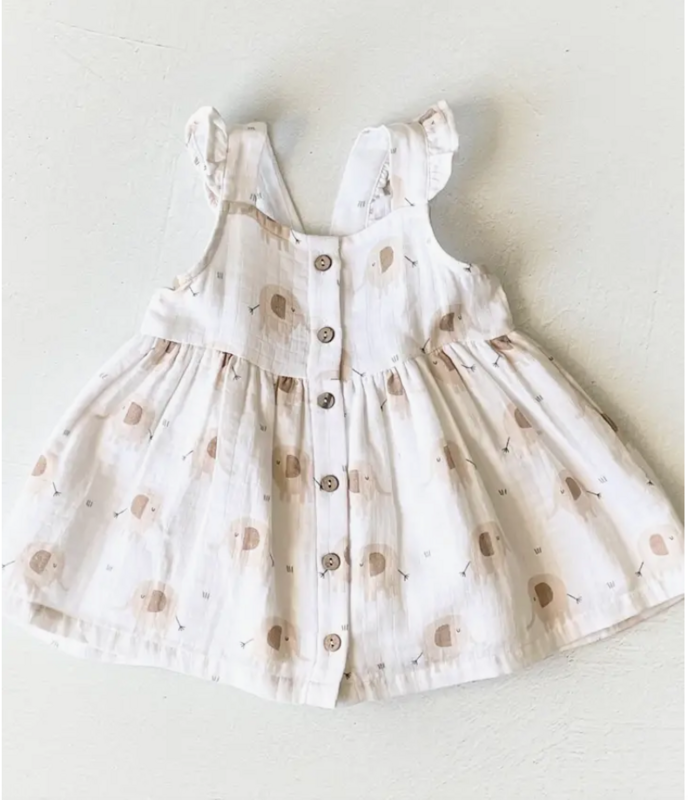 Elephant ruffle &amp; button baby dress set