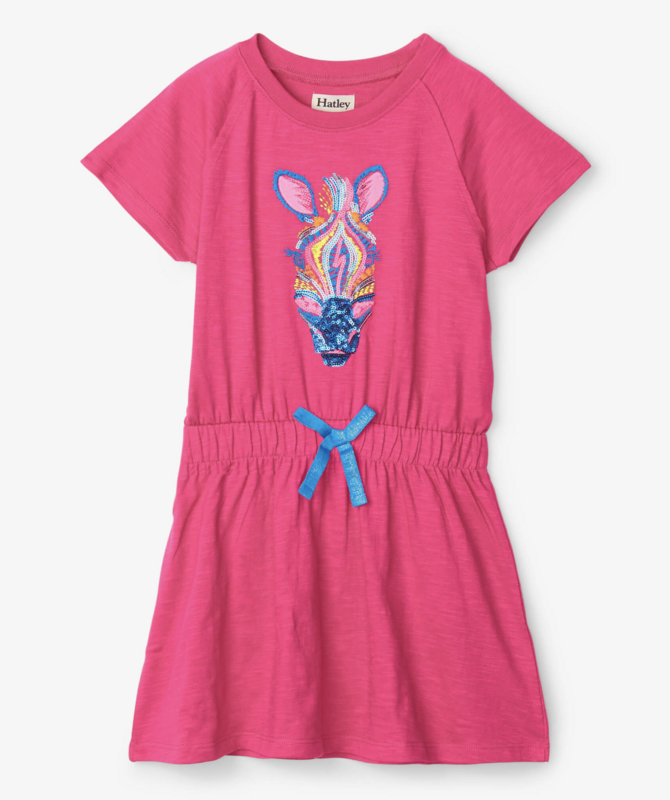 Fuchsia zebra bow cinched waist dress