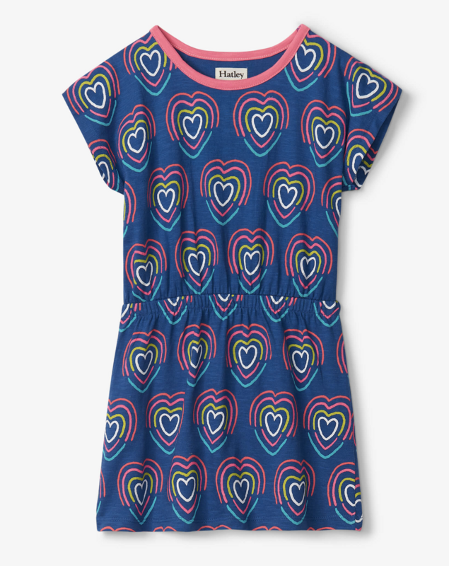 rainbow hearts cinched waist dress