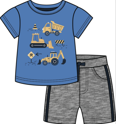 construction trucks/shorts set blue