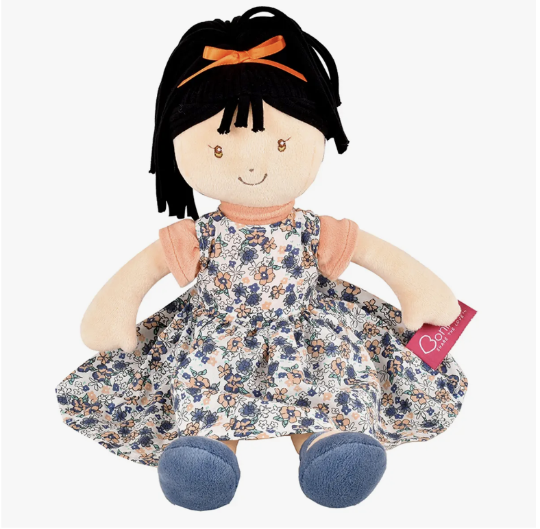 Tikiri Tammy Lu Black hair Doll Blue Floral Dress