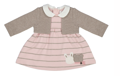 2841 collared pink/mauve striped dress w/cardigan 