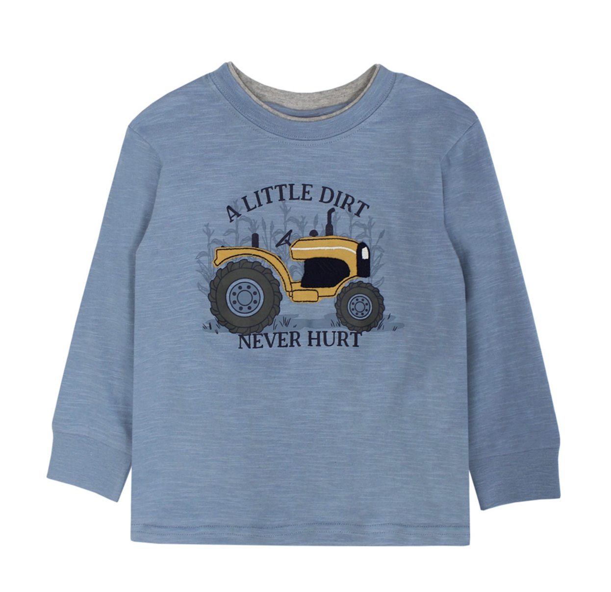 Locally Grown tractor l/s print/applique top slate