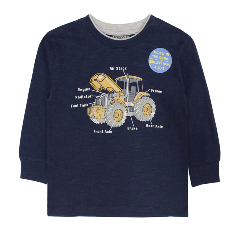 Print &amp; applique tractor tee navy