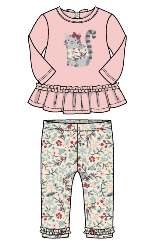 Kitty peplum top with holiday print leggings