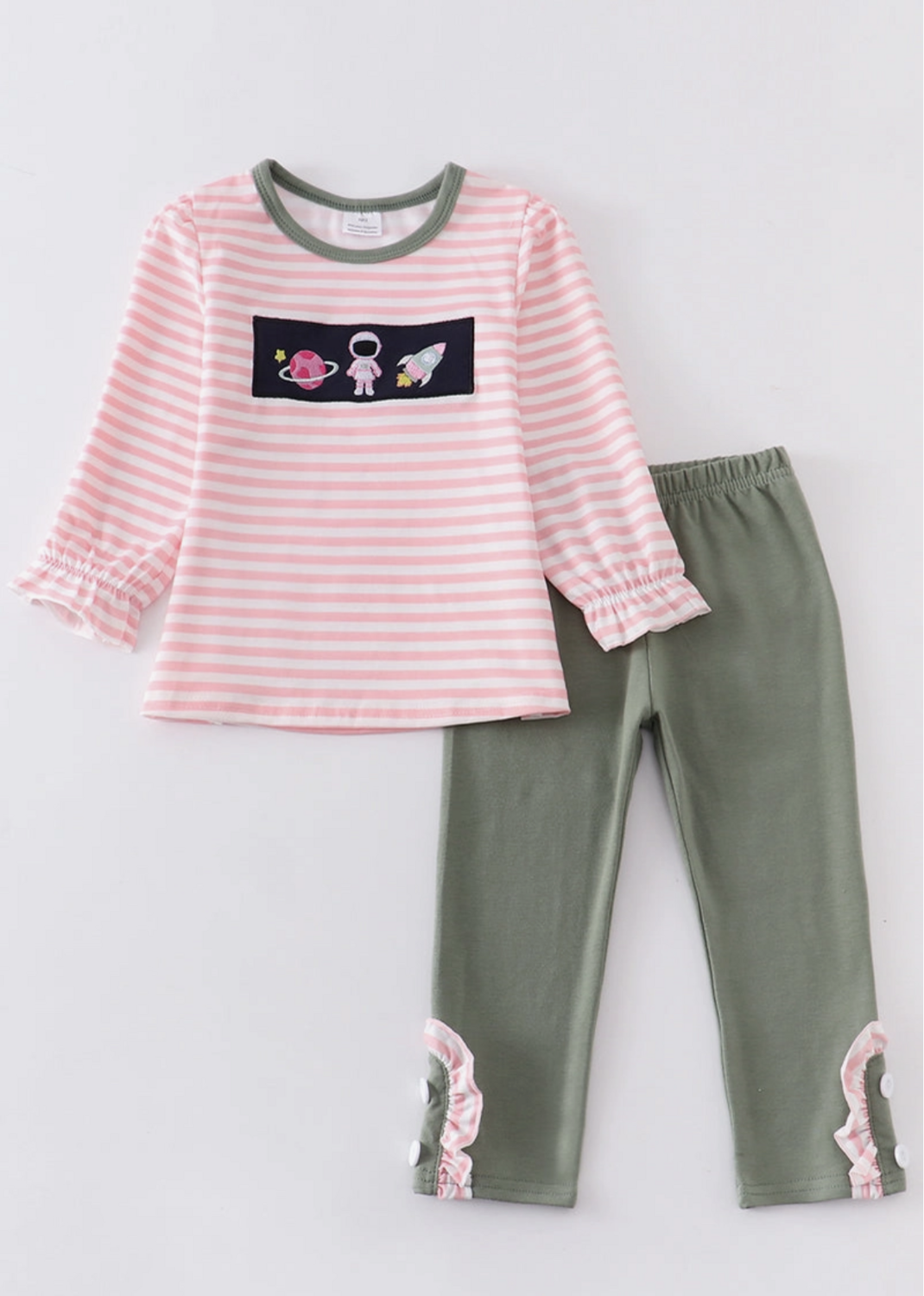 astronaut embroidery pink stripe set