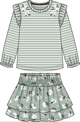 stripe top w/ floral skirt set