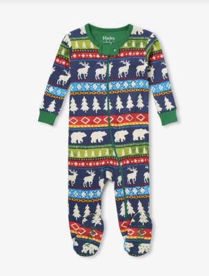 Navy Painted Fair Isle Footed Coverall