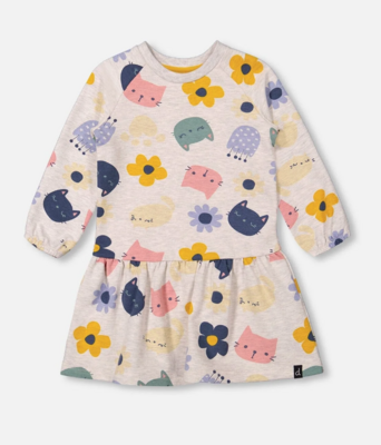 printed cat french terry dress