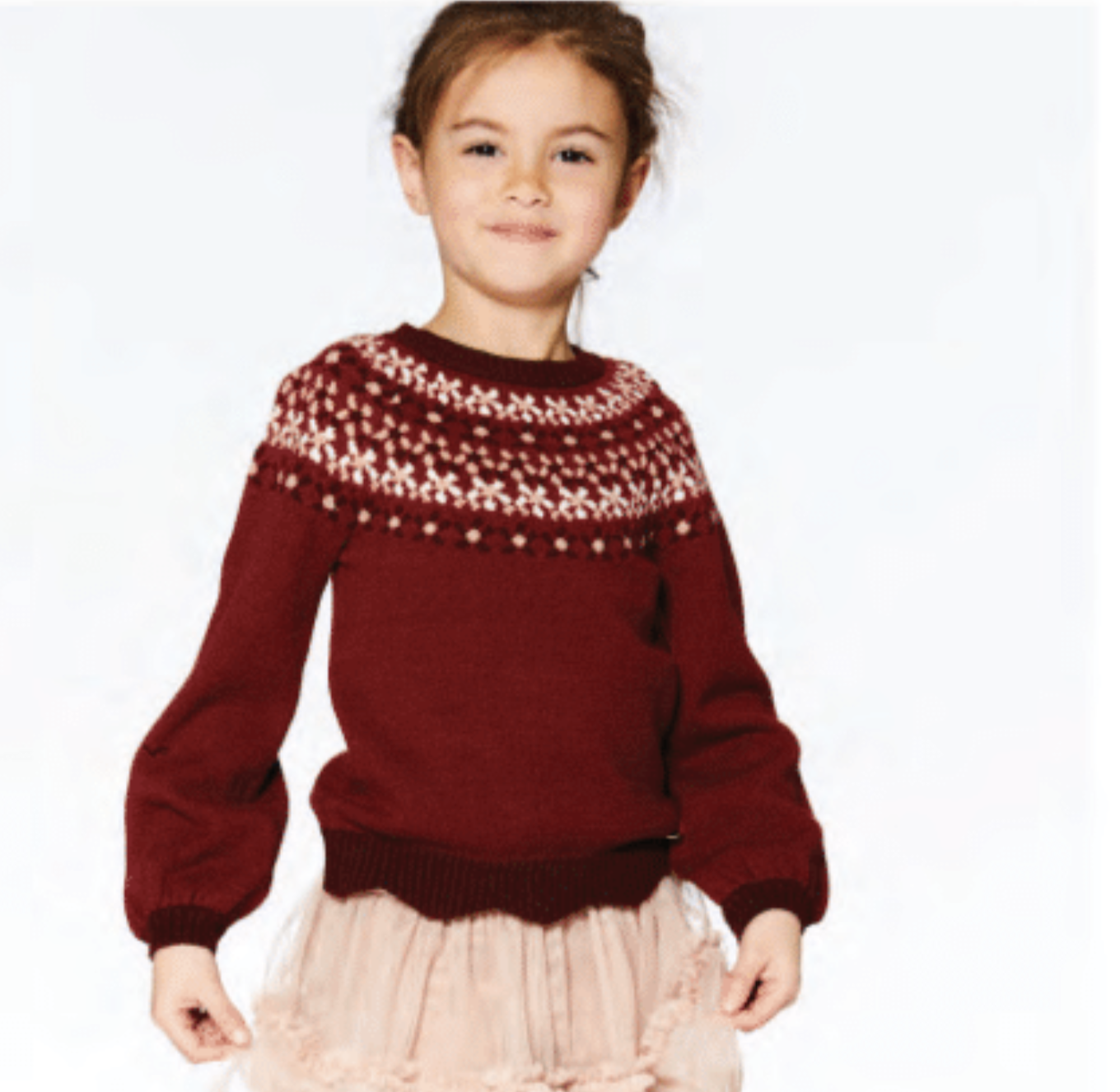 F20NGT71 Rumba Red sweater w puff sleeves