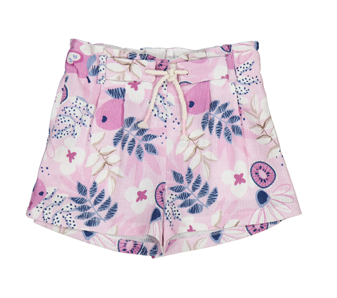 3253 Mauve Fruits &amp; Flowers Patterned Shorts