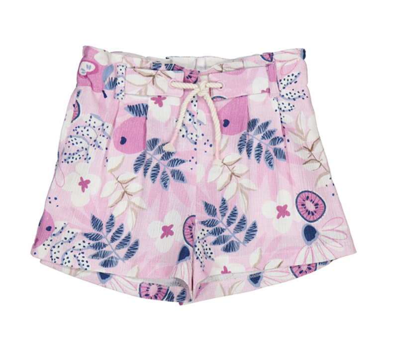 3253 Mauve Fruits &amp; Flowers Patterned Shorts