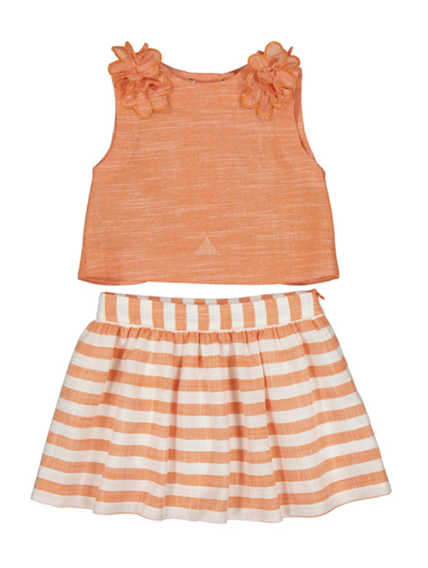 3952 Orange Tank &amp; Striped Skirt Set