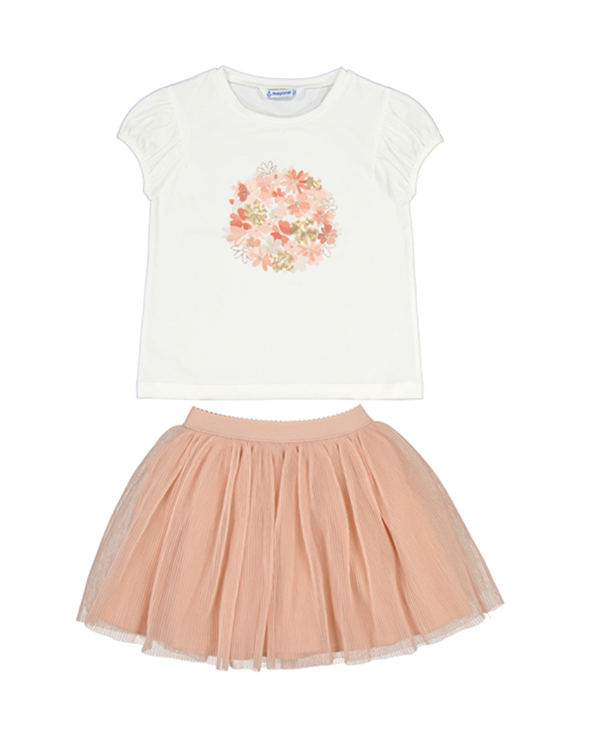 3953 Floral Tee &amp; Tulle Skirt Set