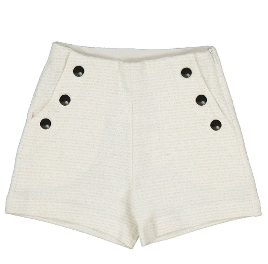 6267 Button Front White Shorts
